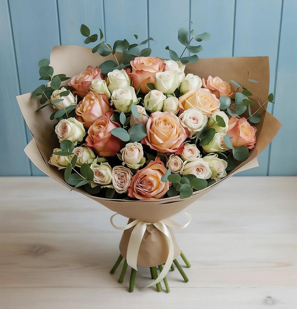 Букет цветов из: Альстромерии и Розы в Летний отдых