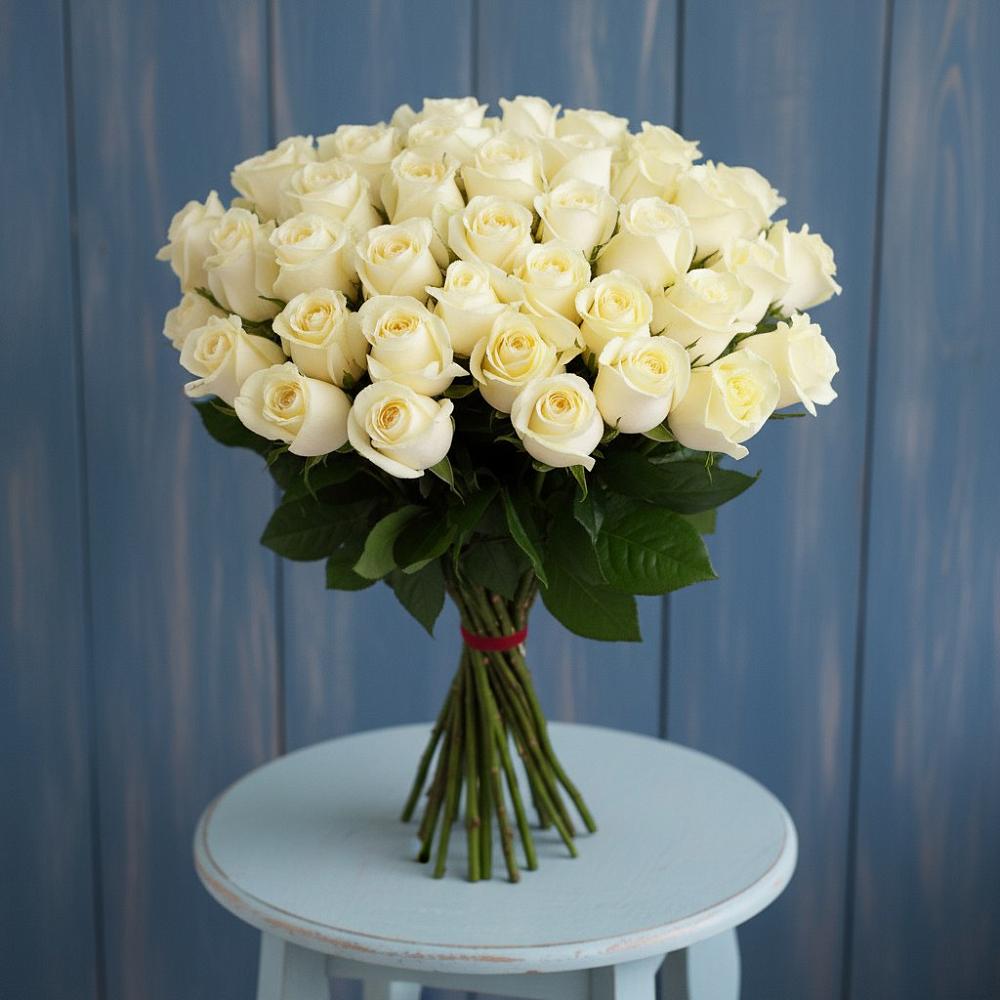 Букет 51 Белая роза Эдлесс Лав в Летний отдых