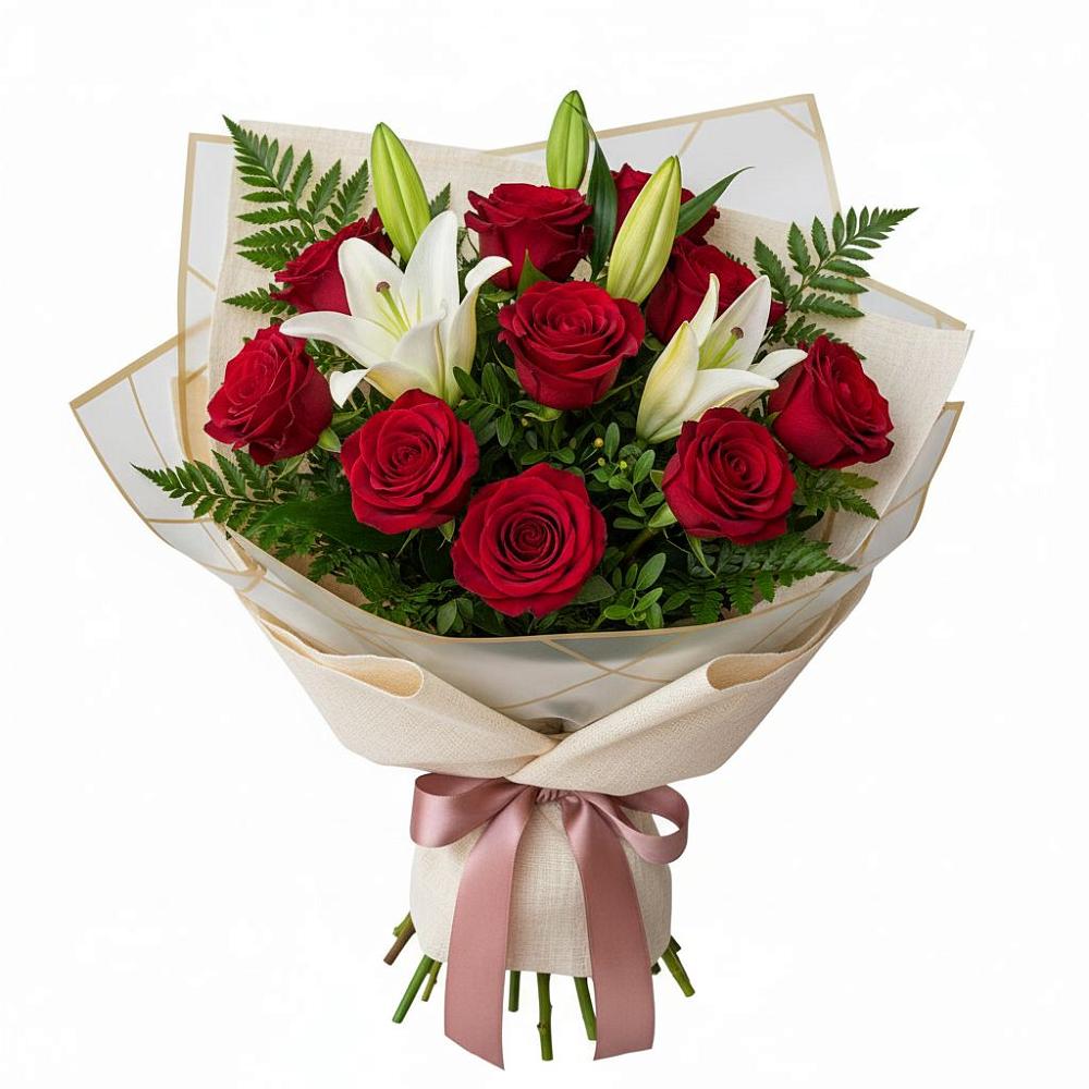 Букет цветов из: Лилии и Розы в Летний отдых