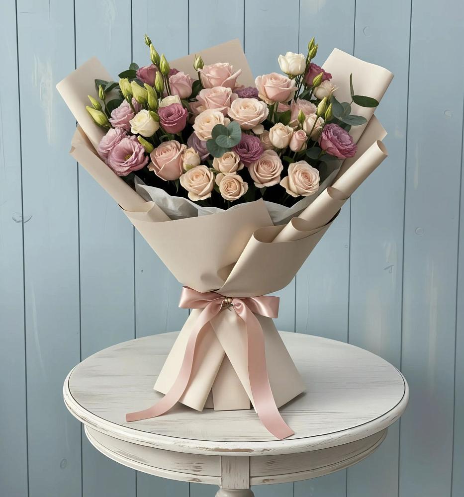 Букет цветов из: Розы и Лизиантусы в Летний отдых