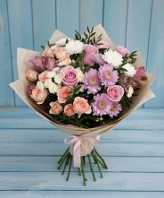 Букет цветов из:  Хризантемы, Розы и Альстромерии в Летний отдых