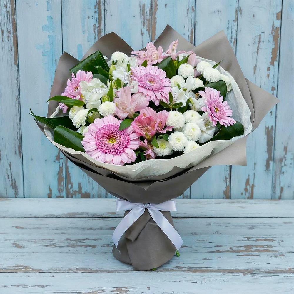 Букет цветов из: Герберы, Альстромерии и Хризантемы в Летний отдых