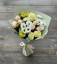 Букет цветов из:  Альстромерии, Розы и Хризантемы в Летний отдых