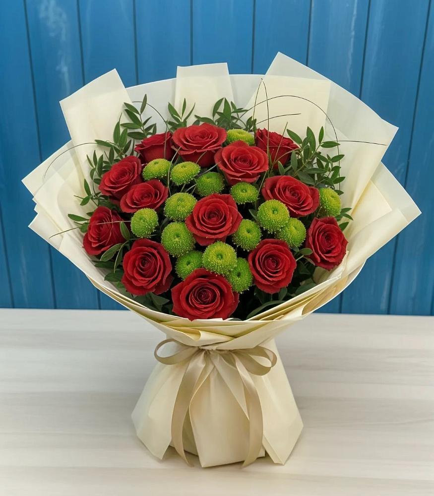 Букет цветов из: Розы и Хризантемы в Летний отдых